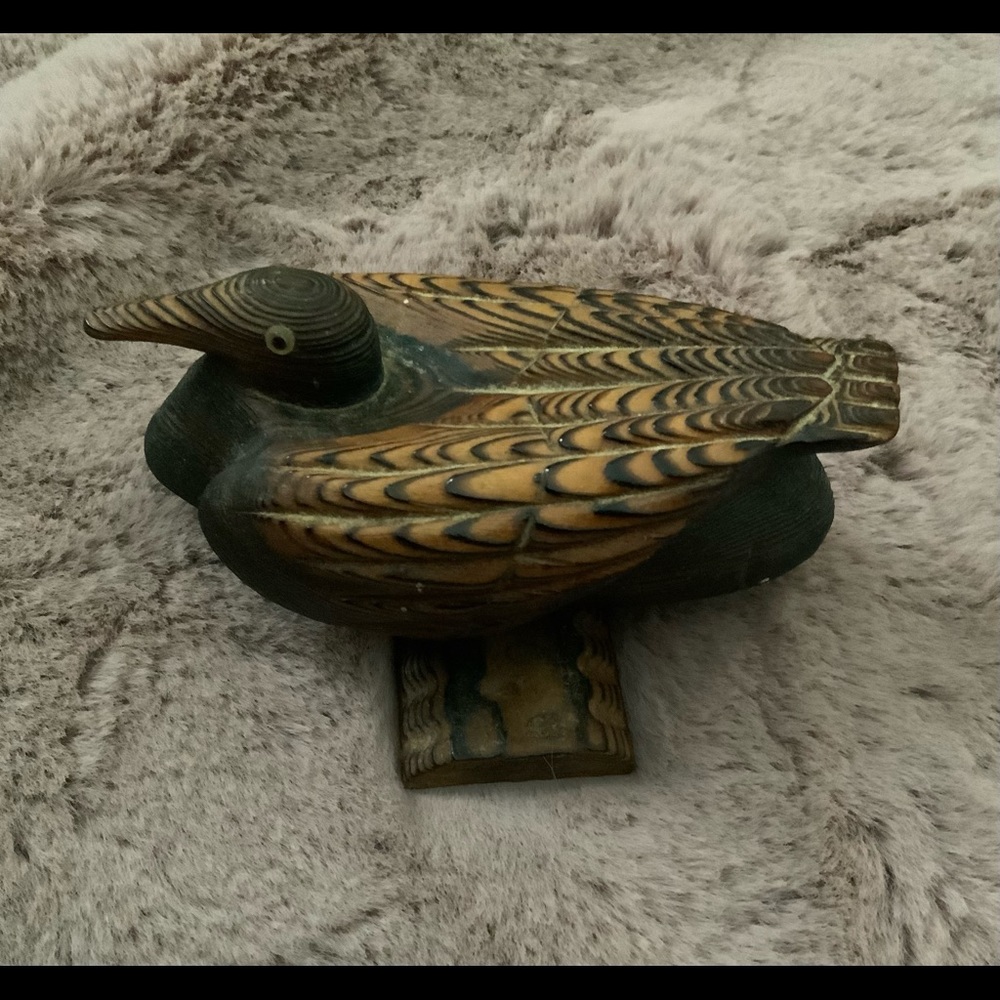 Vintage Wooden Carved Painted Rotatable Duck Bird Wings Figure Toy